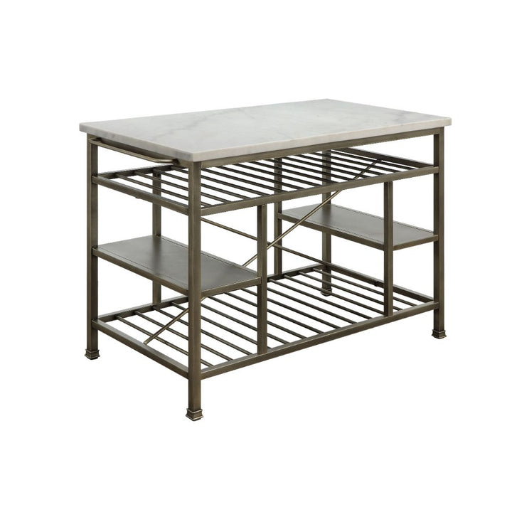 ACME Lanzo Marble & Antique Pewter Kitchen Island Model 98402 - MONAVILLA