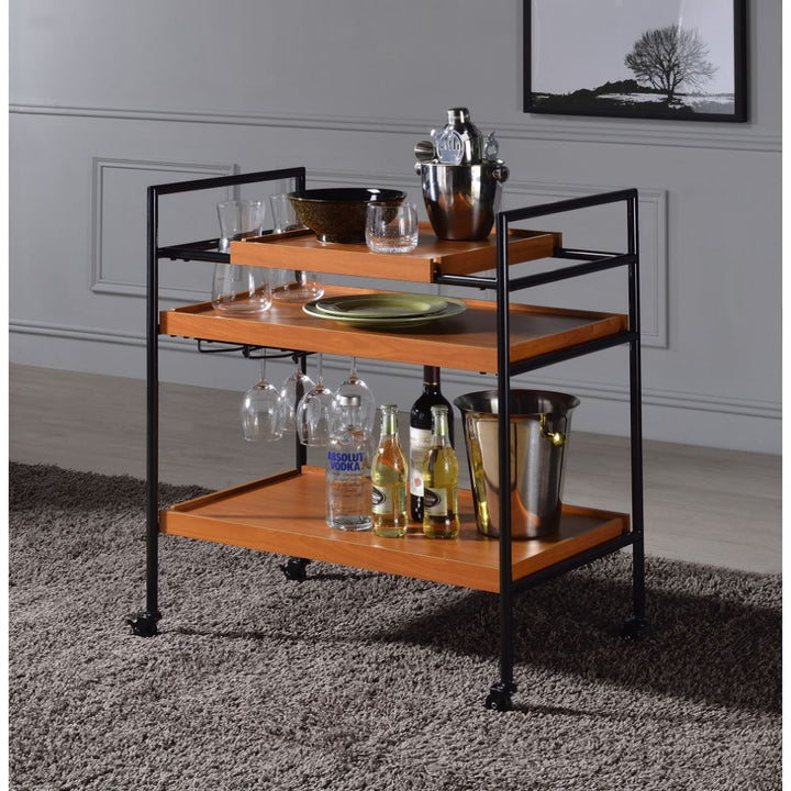 ACME Oaken Honey Oak & Black Serving Cart Model 98675 - MONAVILLA