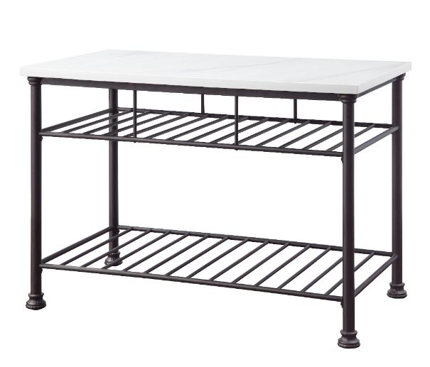 ACME Freyja White Cultured Marble & Gray Finish Kitchen Island Model 98941 - MONAVILLA