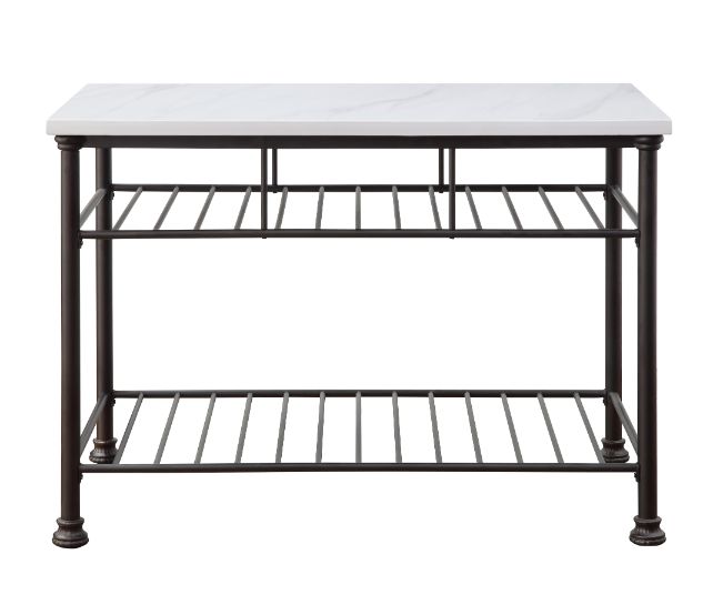 ACME Freyja White Cultured Marble & Gray Finish Kitchen Island Model 98941 - MONAVILLA
