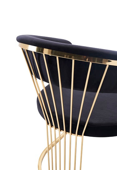 Modrest Linda Modern Black Velvet and Gold Dining Chair - MONAVILLA