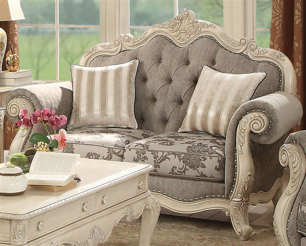 ACME Ragenardus Gray Fabric & Antique White Loveseat Model 56021