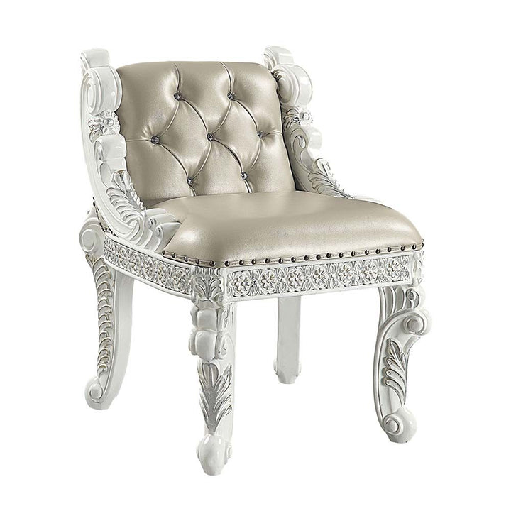 ACME Vanaheim Beige PU & Antique White Finish Vanity Stool Model BD00675 - MONAVILLA
