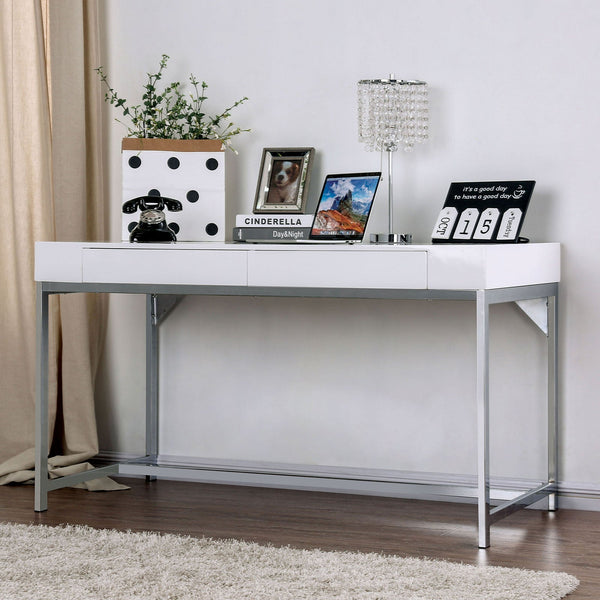 Furniture Of America Loke White/Chrome Contemporary Computer Desk Model CM-DK5204 - MONAVILLA