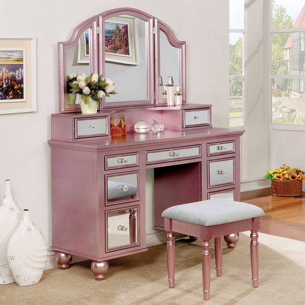 Furniture Of America Tracy Rose Gold Transitional Vanity With Stool Model CM-DK6162RG - MONAVILLA