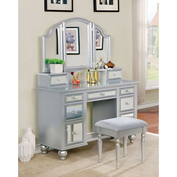 Furniture Of America Tracy Silver Transitional Vanity With Stool Model CM-DK6162SV - MONAVILLA