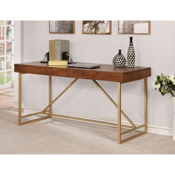 Furniture Of America Halstein Light Walnut/Gold Contemporary Writing Desk Model CM-DK6447 - MONAVILLA