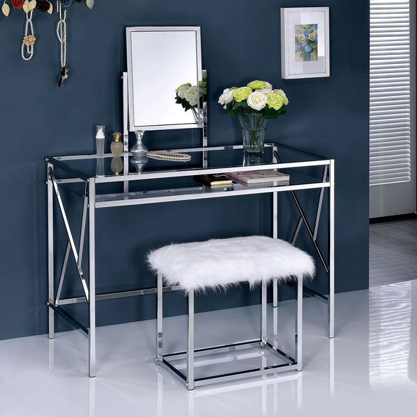 Furniture Of America Lismore Chrome Contemporary Vanity With Stool Model CM-DK6707CRM - MONAVILLA