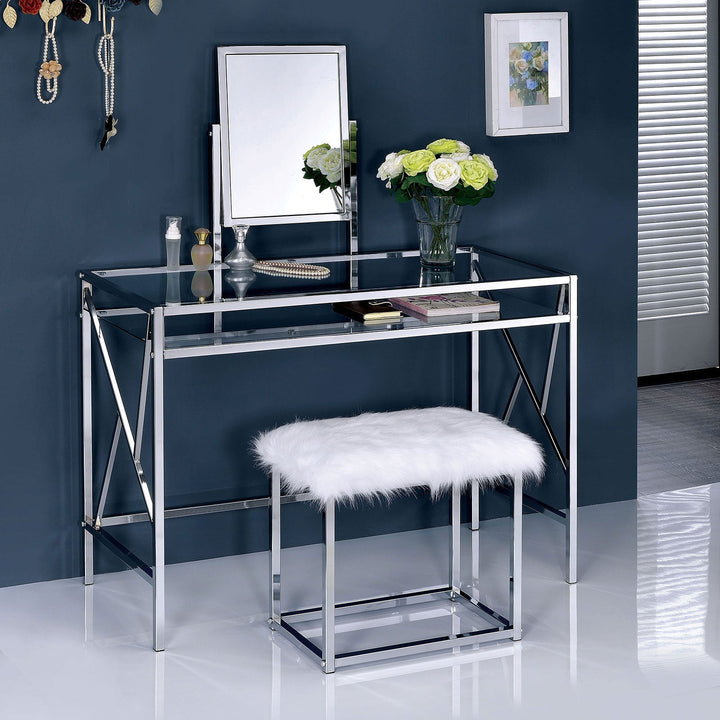 Furniture Of America Lismore Chrome Contemporary Vanity With Stool Model CM-DK6707CRM - MONAVILLA