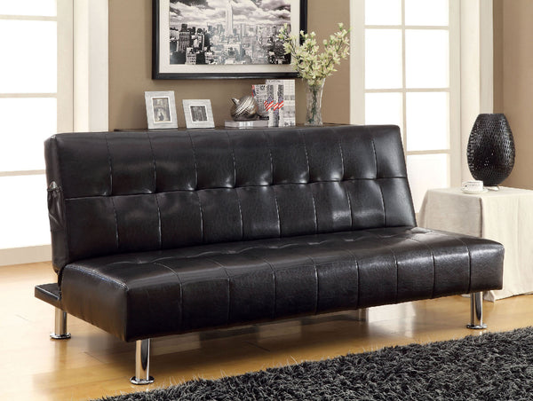 Furniture Of America Bulle Black/Chrome Contemporary Leatherette Futon Sofa, Black Model CM2669P-BK Default Title