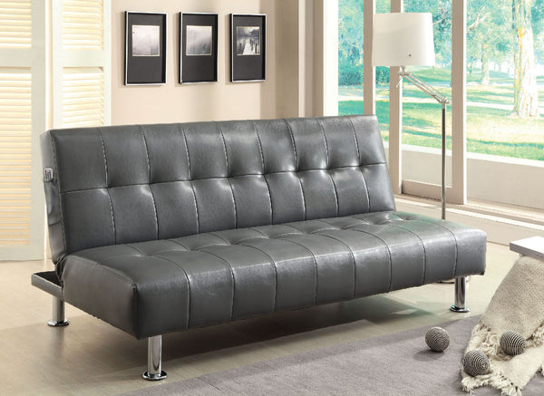Furniture Of America Bulle Gray/Chrome Contemporary Leatherette Futon Sofa, Gray Model CM2669P-GY Default Title