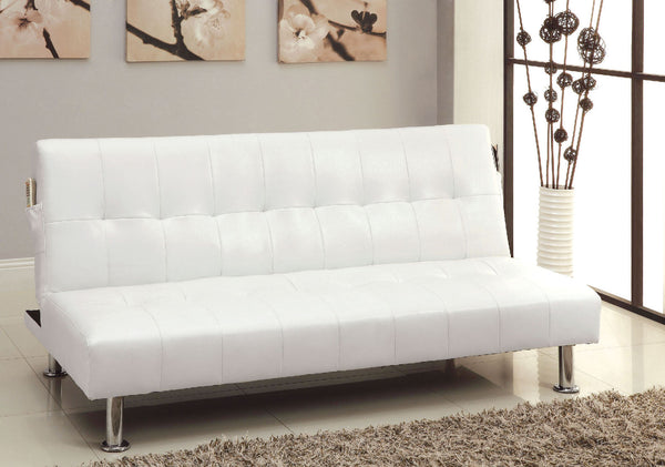 Furniture Of America Bulle White/Chrome Contemporary Leatherette Futon Sofa, White Model CM2669P-WH Default Title