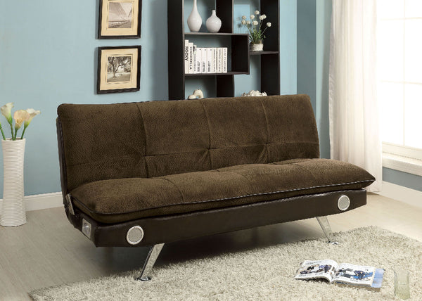 Furniture Of America Gallagher Dark Brown Contemporary Futon Sofa With Bluetooth Speaker, Brown Model CM2675BR Default Title