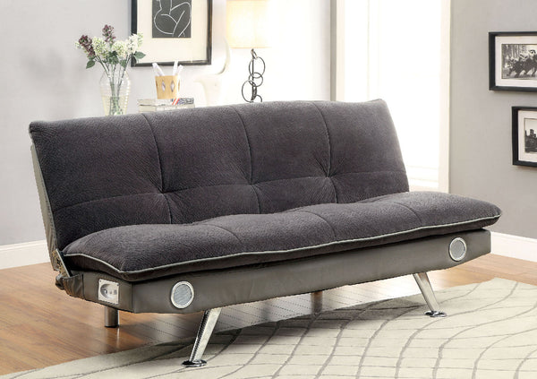 Furniture Of America Gallagher Gray Contemporary Futon Sofa With Bluetooth Speaker, Gray Model CM2675GY Default Title