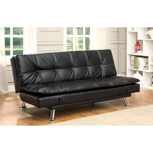 Furniture Of America Hauser Black/Chrome Contemporary Futon Sofa, Black Model CM2677BK Default Title