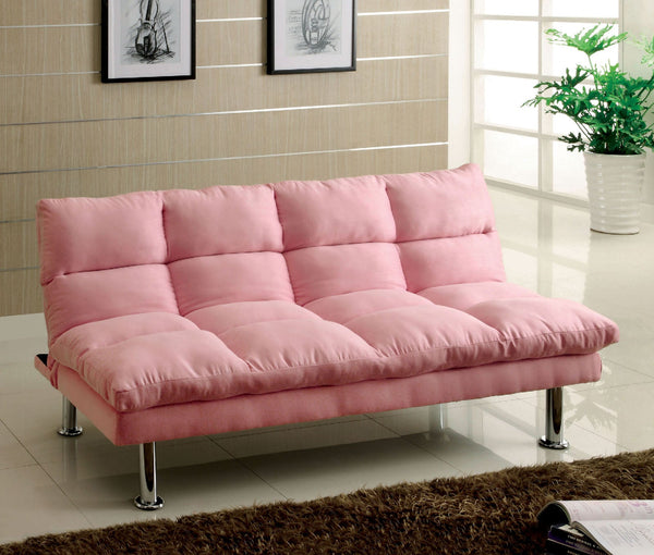 Furniture Of America Saratoga Pink Contemporary Microfiber Futon Sofa, Pink Model CM2902PK Default Title