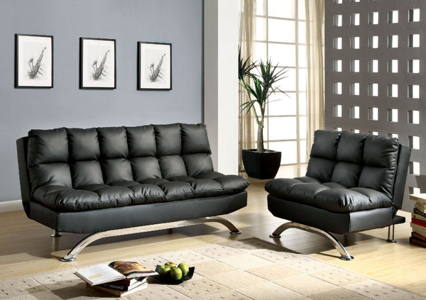 Furniture Of America Aristo Black/Chrome Contemporary Futon Sofa, Black Model CM2906BK Default Title