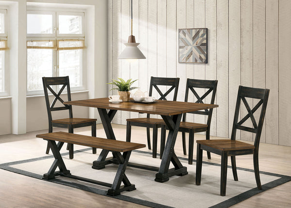 Furniture Of America Yensley Antique Oak/Antique Black Rustic Dining Table With 2 X 9" Leaves Model CM3167A-T - MONAVILLA
