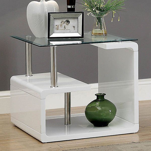 Furniture Of America Torkel White/Chrome Contemporary End Table Model CM4056E - MONAVILLA