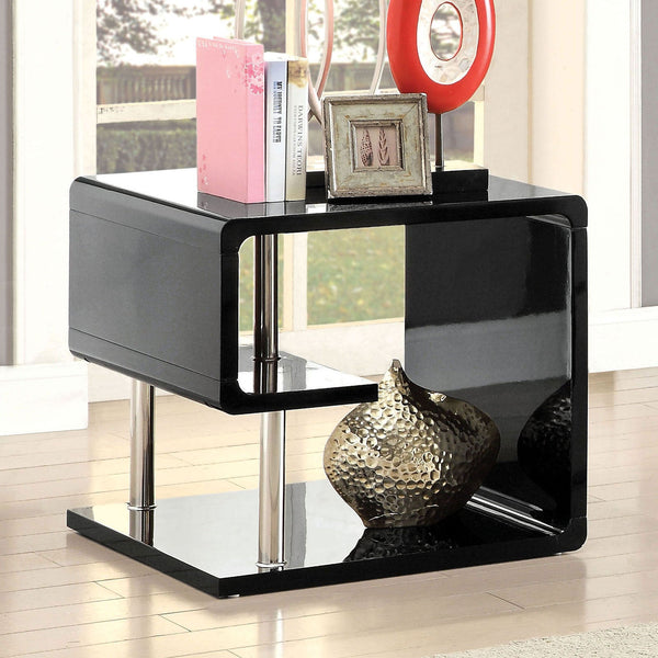 Furniture Of America Ninove Black/Chrome Contemporary End Table Model CM4057BK-E - MONAVILLA