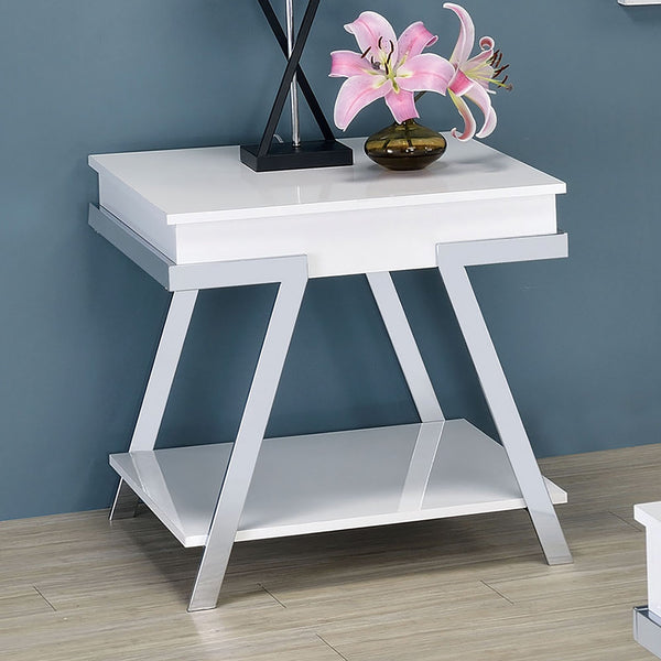 Furniture Of America Titus White/Chrome Contemporary End Table, White Chrome Model CM4193WH-E - MONAVILLA