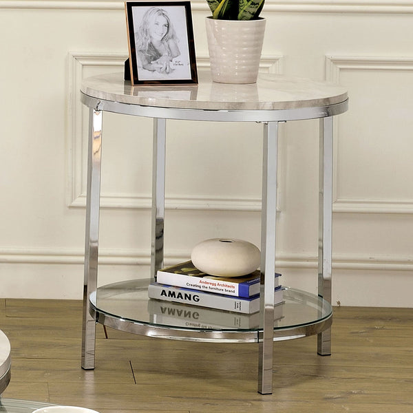 Furniture Of America Shauna White/Chrome Contemporary End Table Model CM4354E - MONAVILLA