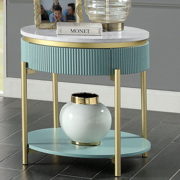 Furniture Of America Koblenz Light Teal Glam End Table, Light Teal Model CM4412GR-E - MONAVILLA