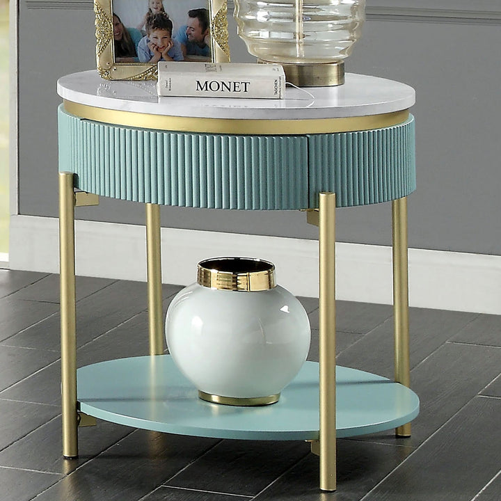 Furniture Of America Koblenz Light Teal Glam End Table, Light Teal Model CM4412GR-E - MONAVILLA