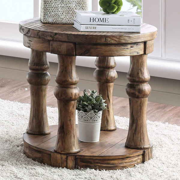 Furniture Of America Mika Antique Oak Rustic End Table Model CM4424A-E - MONAVILLA