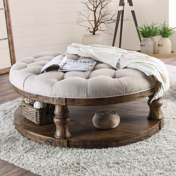 Furniture Of America Mika Antique Oak Rustic Coffee Table With Cushion Top Model CM4424A-F-C - MONAVILLA