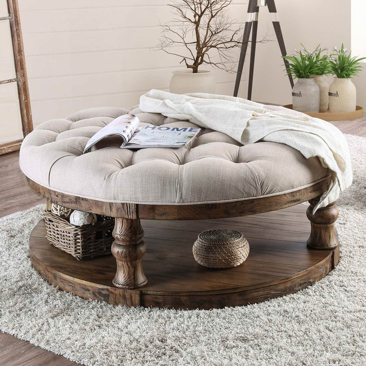 Furniture Of America Mika Antique Oak Rustic Coffee Table With Cushion Top Model CM4424A-F-C - MONAVILLA
