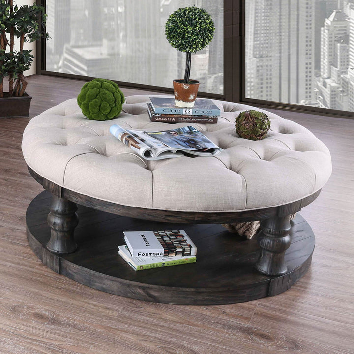 Furniture Of America Mika Antique Gray Rustic Coffee Table With Cushion Top Model CM4424GY-F-C - MONAVILLA