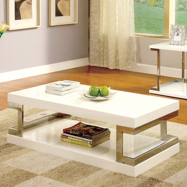 Furniture Of America Meda White/Chrome Contemporary Coffee Table, White Model CM4486C - MONAVILLA