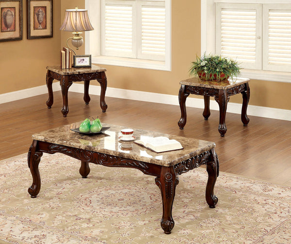 Furniture Of America Lechester Dark Oak/Ivory Traditional 3-Piece Coffee Table Set Model CM4487-3PK - MONAVILLA