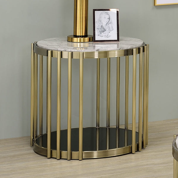 Furniture Of America Ofelia Antique Brass/Black Glam End Table, Antique Brass Black Model CM4558E - MONAVILLA