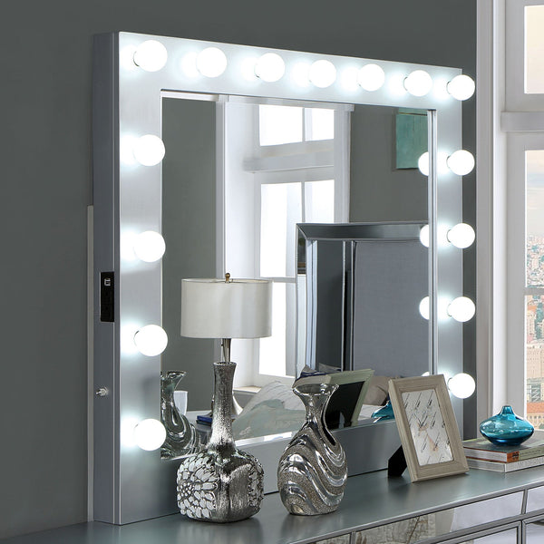 Furniture Of America Belladonna Silver Glam Mirror With Usb, Power, Light, Silver Model CM7417SV-M - MONAVILLA