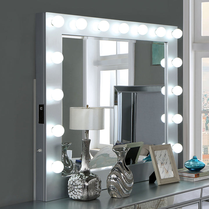 Furniture Of America Belladonna Silver Glam Mirror With Usb, Power, Light, Silver Model CM7417SV-M - MONAVILLA