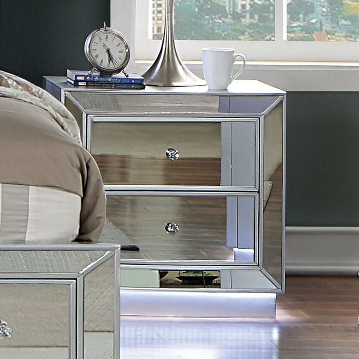 Furniture Of America Belladonna Silver Glam Night Stand With Led & Usb, Silver Model CM7417SV-N - MONAVILLA