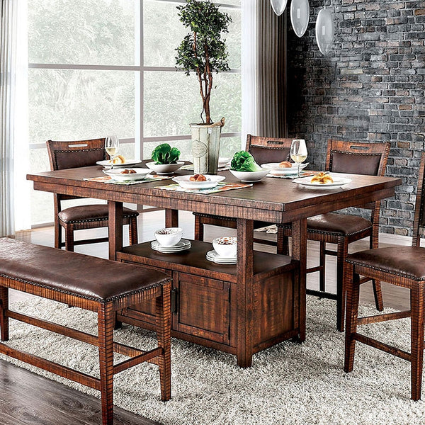 Furniture Of America Wichita Distressed Dark Oak Rustic Counter Height Table Model CM3061PT