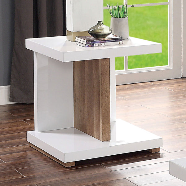 Furniture Of America Moa White/Natural Tone Contemporary End Table Model FOA4495E - MONAVILLA