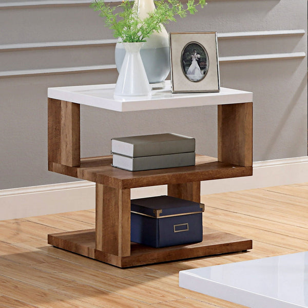 Furniture Of America Majken White/Natural Tone Contemporary End Table Model FOA4496E - MONAVILLA