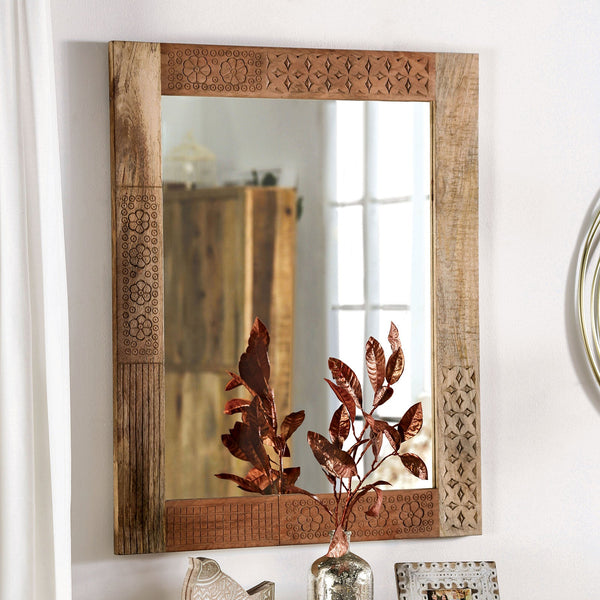 Furniture Of America Blanchefleur Weathered Light Natural Tone Rustic Mirror Model FOA51007 - MONAVILLA