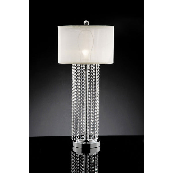 Furniture Of America Claris White/Chrome Glam Table Lamp, Hanging Crystal Model L99142T - MONAVILLA