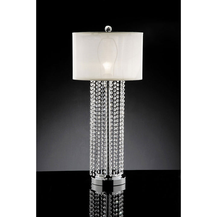 Furniture Of America Claris White/Chrome Glam Table Lamp, Hanging Crystal Model L99142T - MONAVILLA
