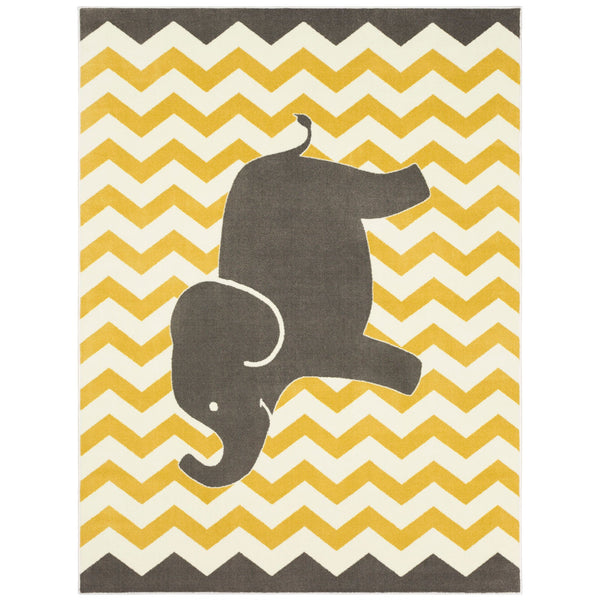 Furniture Of America Baron Yellow/Gray Novelty 5' X 8', Area Rug, Elephant, Yellow Gray Model RG8200 Default Title