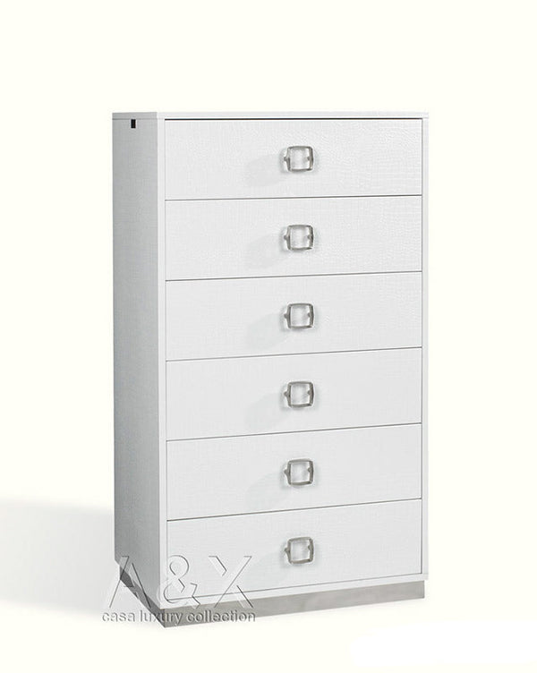 A&X Victoria Modern White Crocodile Lacquer 6 Drawer Chest - MONAVILLA