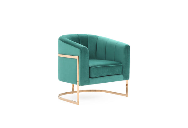 Modrest Trask Modern Green Velvet & Rosegold Accent Chair - MONAVILLA