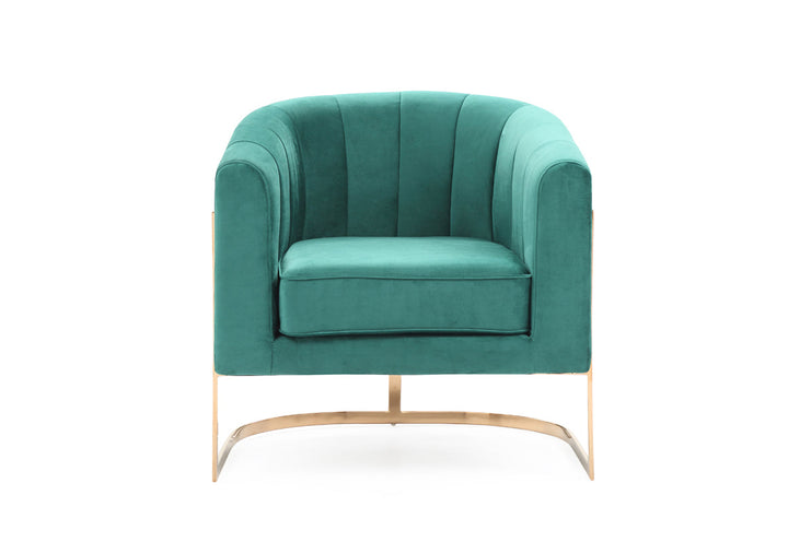 Modrest Trask Modern Green Velvet & Rosegold Accent Chair - MONAVILLA