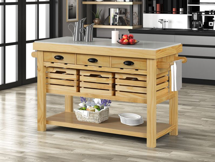 ACME Grovaam Marble & Natural Finish Kitchen Island Model AC00188 - MONAVILLA