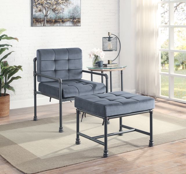 ACME Brantley Gray Velvet & Sandy Gray Finish Ottoman Model AC00427 - MONAVILLA